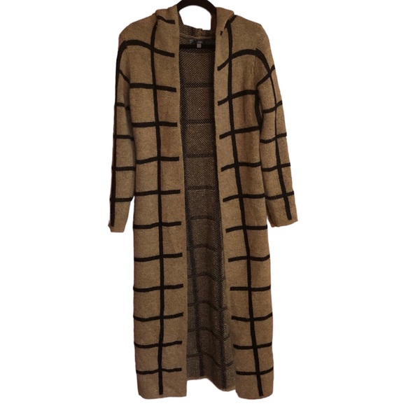 Sioni Sweaters - Sioni geometric print long hooded open front cardigan size small